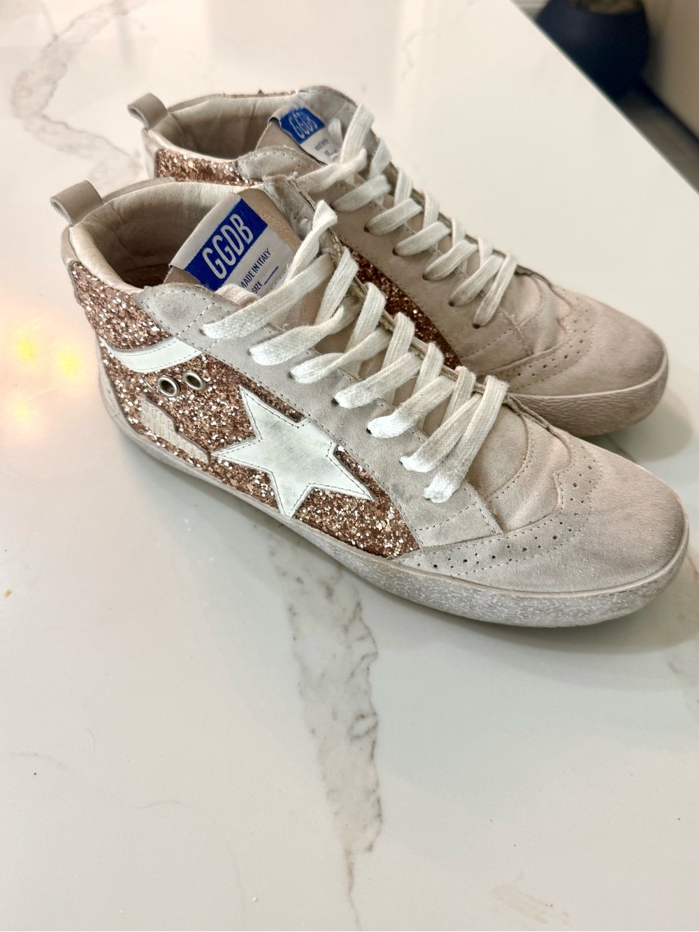 Golden Goose Mid Star Glitter Sneakers - Rose Gold & White Leather - Picture 4 of 10